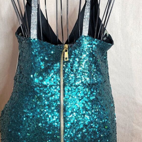 BABE SOCIETY "Doin Numbers" Emerald and Silver Sequin Cocktail‎ Dress Medium - Picture 6 of 8